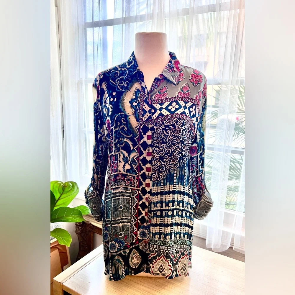 Colorful Patterned Button-Up Shirt - Picture 1 of 6